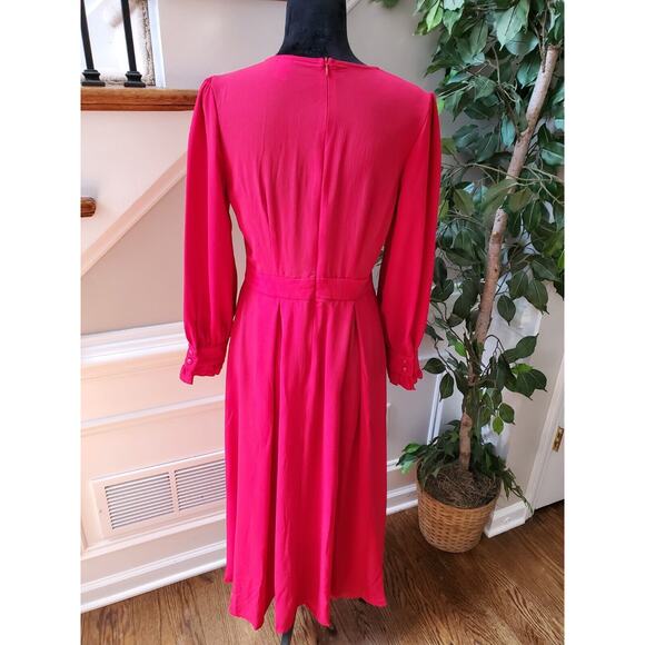 Women's Solid Red Polyester Round Neck Long Sleeve Knee Length Dress Size Small - Picture 9 of 14